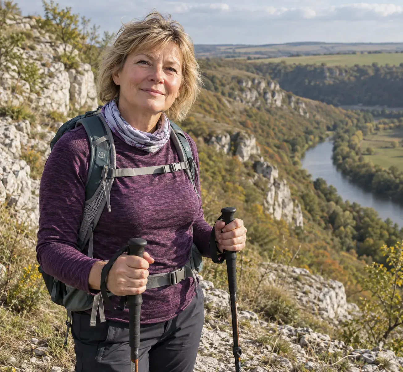 Ірина Ковальчук із трекінговими палицями на Поділлі